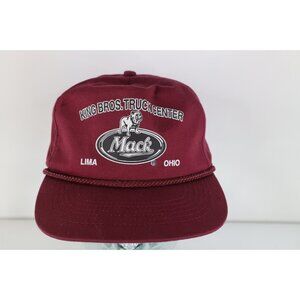 Vtg 90s Faded Spell Out Mack Trucks Bulldog Roped Snapback Hat Cap Red Cotton